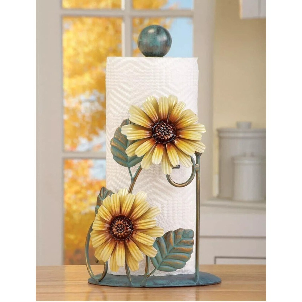 New Metal Sunflower Paper Towel Holder, Yellow